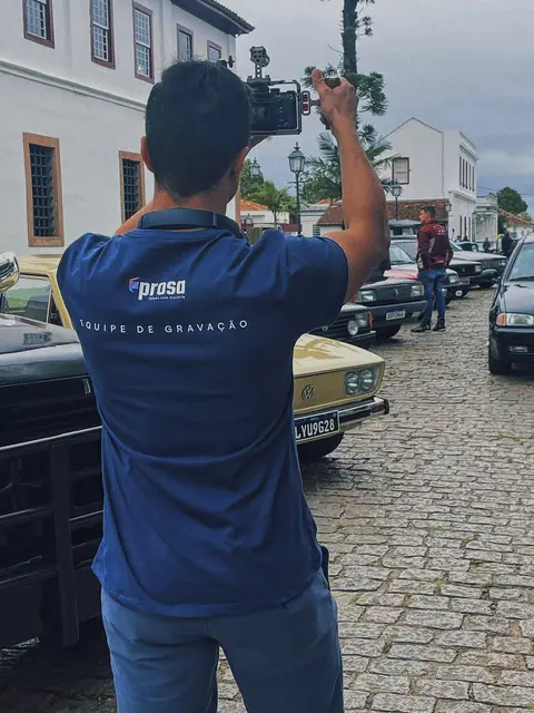 Equipe de gravação em externa